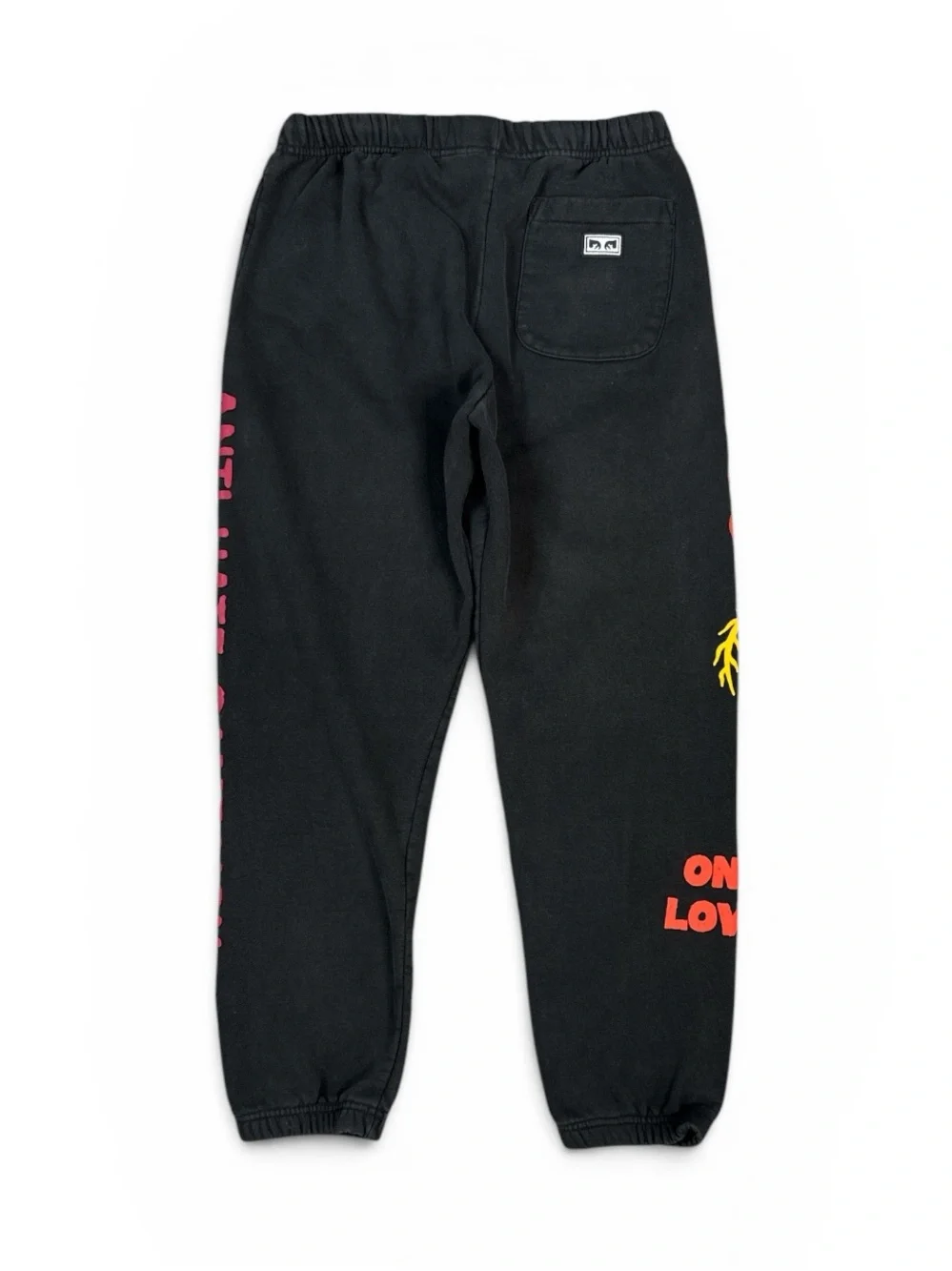 OBEY ANTI HATE UNISEX GRAPHIC JOGGER SWEATPANTS BLACK STREETWEAR PUNK GRUNGE